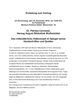 Einladung zum Vortrag Dr. Patrizia Carmassi, Herzog August