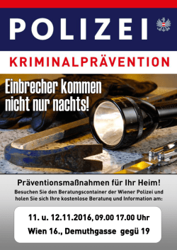 Präventionsmaßnahmen für Ihr Heim! 11. u. 12.11