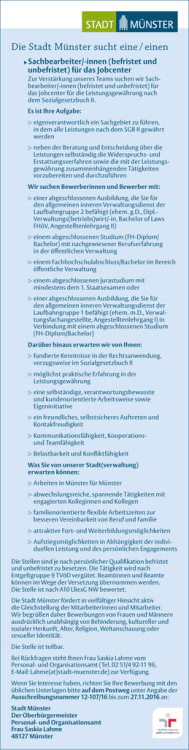 Die Stadt M&uuml;nster sucht eine / einen
