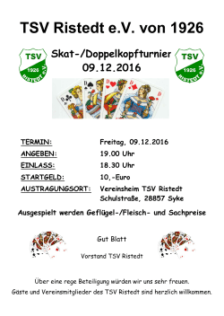 TSV Ristedt eV von 1926 Skat-/Doppelkopfturnier 09.12.2016