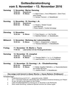 Gottesdienstkalender - Pfarrer von St. Johann