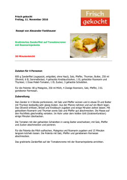 Gratiniertes Zanderfilet auf Tomatencreme mit