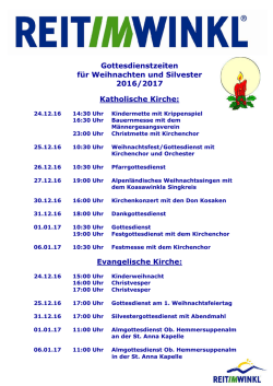 Gottesdienste Weihnachten/Silvester 2015/2016