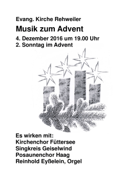 Sonntag, 04. Dezember 19 Uhr Musik zum Advent in der Kirche