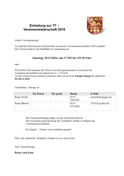 Einladung zur TT – Vereinsmeisterschaft 2016