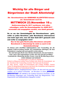 Wichtig für alle Bürger und Bürgerinnen der Stadt