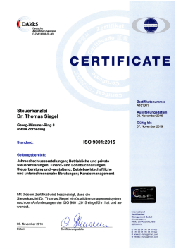 DIN ISO 9001:2015 - Steuerkanzlei Siegel