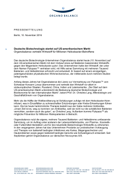 Pressemitteilung - ORGANOBALANCE GmbH