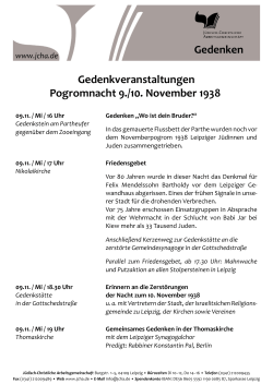 Gedenken Gedenkveranstaltungen Pogromnacht 9./10. November
