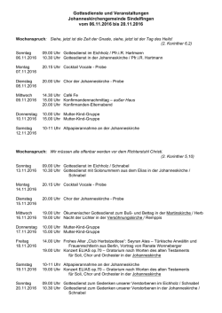 Gottesdienste und Veranstaltungen Johanneskirchengemeinde