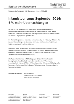 Inlandstourismus September 2016
