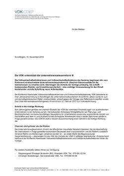 Die VDK unterst&uuml;tzt die Unternehmenssteuerreform III