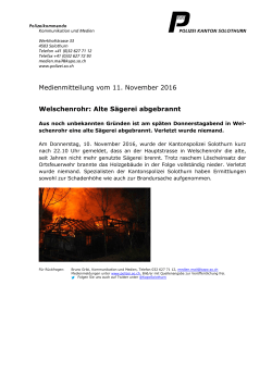 Medienmitteilung vom 11. November 2016 Welschenrohr: Alte
