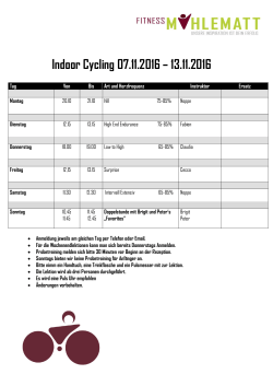 Indoor Cycling 07.11.2016 – 13.11.2016