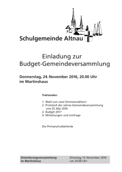 Einladung zur Budget-Gemeindeversammlung