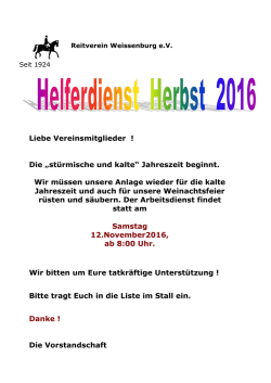 Helferdienst Herbst am 12.11.2016