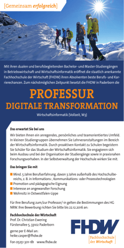 Anzeige Professur Digitale Transformation