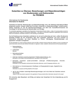 Gutachten zu &Uuml;bersee- Bewerbungen und Stipendienantr&auml;gen von