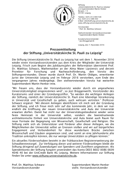 Pressemitteilung der Stiftung „Universitätskirche St. Pauli zu Leipzig“
