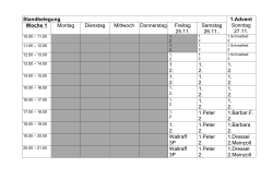 Standbelegung 1.Advent Sonntag 27.11. Woche 1 Montag Dienstag