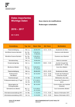 Dates importantes Wichtige Daten 2016 – 2017