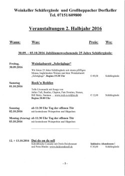 Veranstaltungen 2. Halbjahr 2016