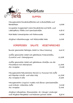 Aktuelle Speisekarte - Gasthof Hirsch Krugzell im Allg&auml;u