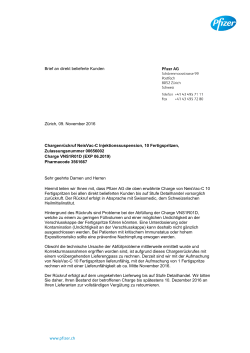 Brief an direkt belieferte Kunden Zürich, 09. November