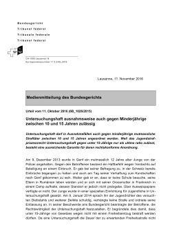 Medienmitteilung des Bundesgerichts Untersuchungshaft