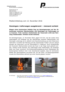 Medienmitteilung vom 12. November 2016 Oensingen: Lieferwagen