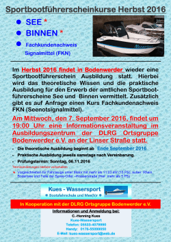 Sportbootführerscheinkurse Herbst 2016 SEE * BINNEN