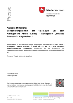 Verhandlungstermin am 15.11.16 vor dem Amtsgericht Alfeld