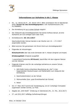 Informationen zur Aufnahme in die 1. Klasse