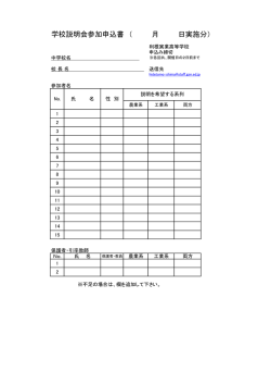 学校説明会参加申込書 （ 月 日実施分）