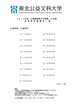 公益学部・公益学科 合 格 者 受 験 番 号 一 覧 2017年度 公募制推薦