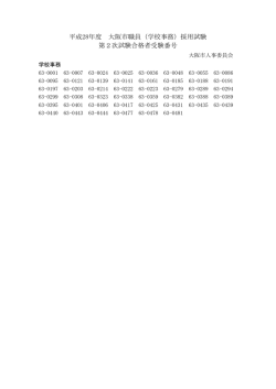 平成28年度 大阪市職員（学校事務）採用試験 第2次試験合格者受験番号