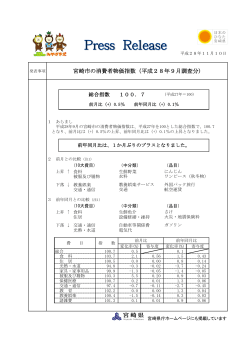 宮崎市の消費者物価指数（平成28年9月調査分)