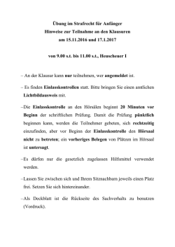 Hinweise zur Teilnahme an der Klausur am 15