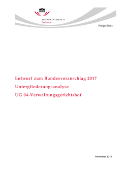 Entwurf zum Bundesvoranschlag 2017 Untergliederungsanalyse