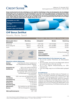 CHF Bonus Zertifikat Novartis, Roche, Sanofi