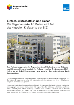 Regionalwerke Baden im virtuellen Kraftwerk der EKZ