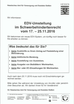 Das Versorgungsamt in Gießen informiert: Einschränkungen