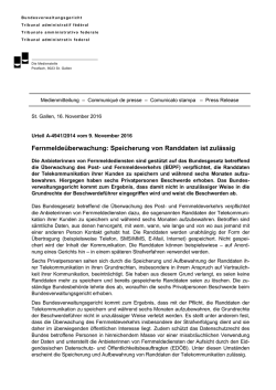 Fernmelde&uuml;berwachung: Speicherung von Randdaten ist zul&auml;ssig
