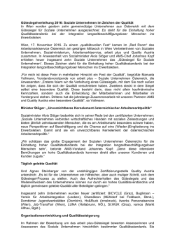 G&uuml;tesiegelverleihung 2016: Soziale Unternehmen