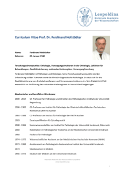 Curriculum Vitae Prof. Dr. Ferdinand Hofstädter