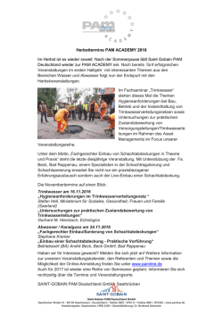 Herbsttermine PAM ACADEMY 2016 Im Herbst ist es wieder soweit