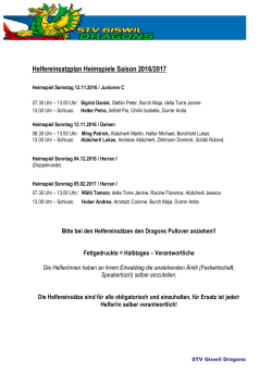 Helfereinsatzplan Heimspiele Saison 2016/2017