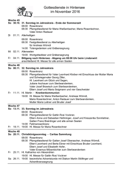 Gottesdienste in Hintersee im November 2016