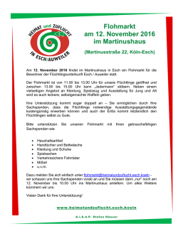 Informationen zum Flohmarkt - Heimat und Zuflucht in Esch/Auweiler