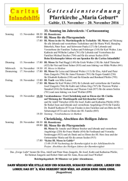 Gottesdienstordnung vom 13.11.2016 bis 20.11.2016
